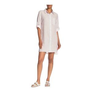 MILLY Striped 3/4 Rolled up Sleeve Mini Dress Linen Size‎ Large Button Dress USA